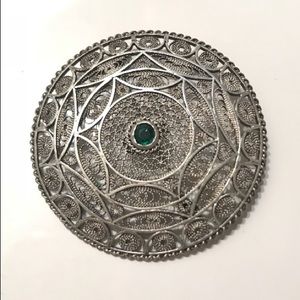 Rare✨Antique Bazelel SterlingSilver Emerald Brooch